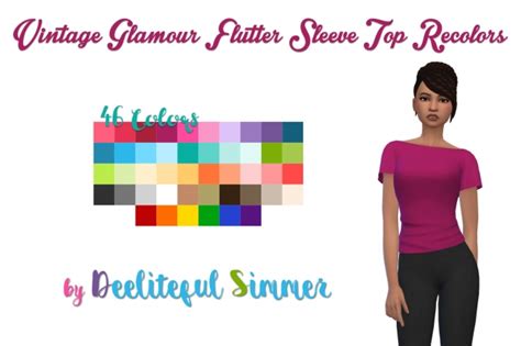 Vintage Glamour Flutter Sleeve Top Recolors At Deeliteful Simmer Sims