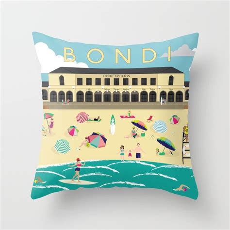 Bondi Beach Vintage Style Art Print Throw Pillow By Natalie Singh On