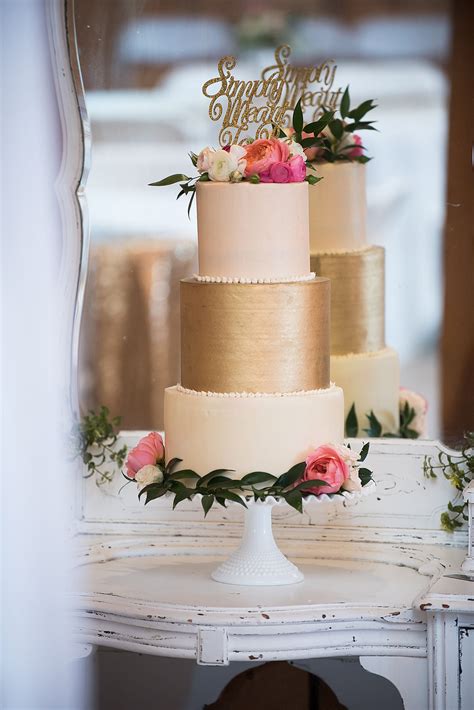 Pink And Gold Wedding Cake Blush Flowers Cake Topper Rose Gold
