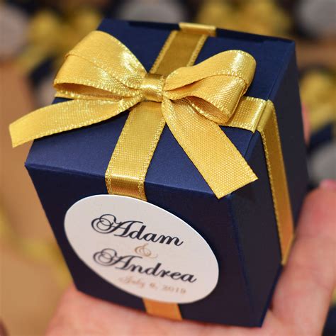 Navy Blue And Gold Wedding Bonbonniere Wedding Favor Box With Etsy