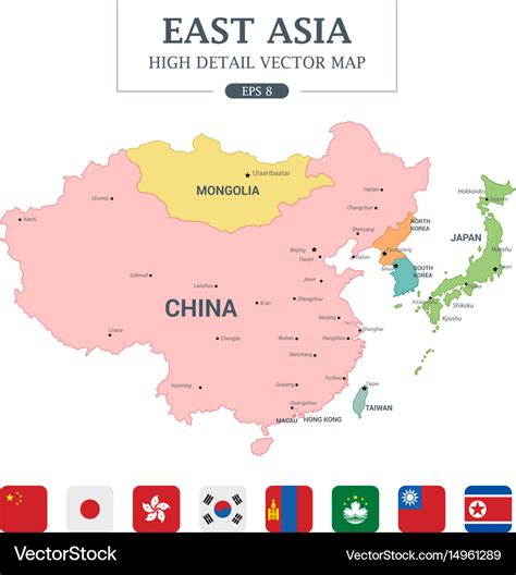 East Asia Map Separated All Countries Royalty Free Vector