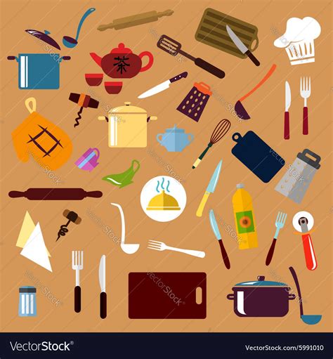 Kitchen Utensil And Cookware Flat Icons Royalty Free Vector