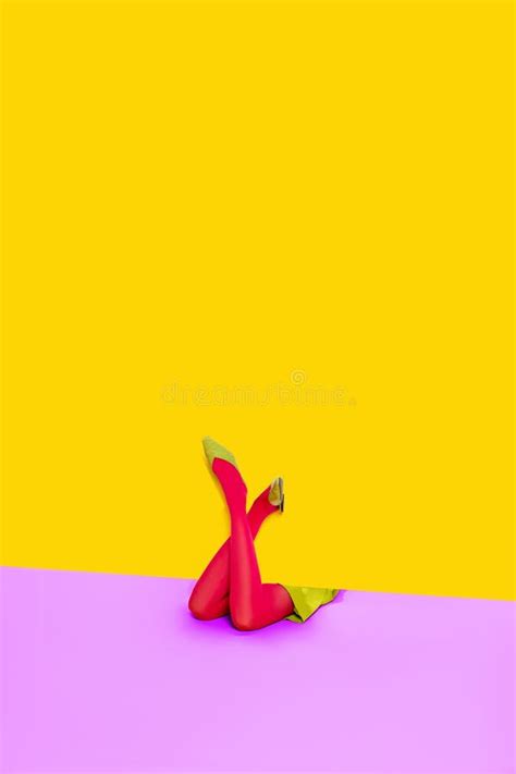 Female Legs In Colorful Tights Over Vivid Yellow And Pink Background