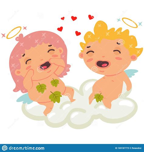Cute Couple Angels Cupids Or Amur Cartoon Vector Illustration Of
