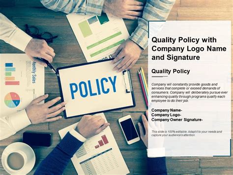 Quality Policy With Company Logo Name And Signature Powerpoint