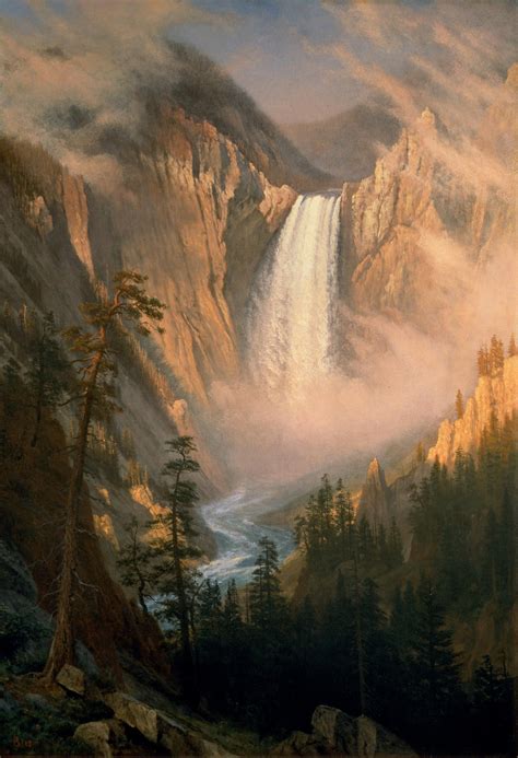 Yellowstone Falls Albert Bierstadt Landscape Painting Canvas