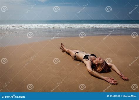 Girl Lying On Tropical Beach Sunbathing Stock Photo Image Of