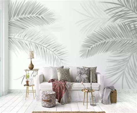 Grey Mural Wallpaper Nordic Minimalist Plant Coconut Leaf