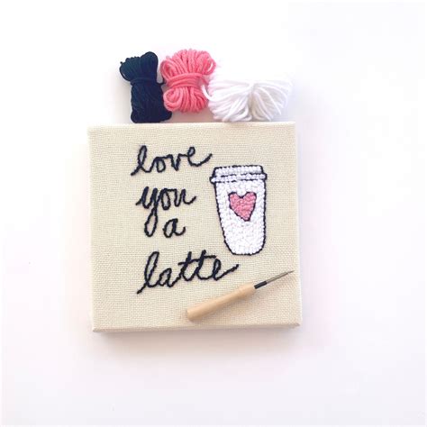 Diy Punch Needle Embroidery Kit Latte Coffee Lover Valentine Tufting