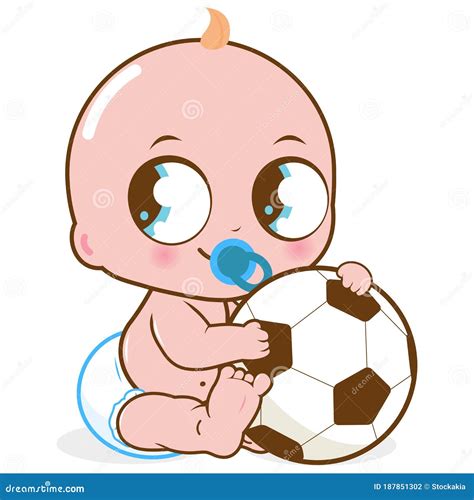 Baby Boy Playing With A Soccer Ball Vector Illustration Stock Vector