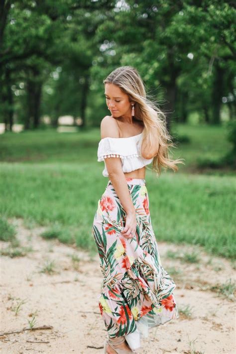 Tropical Palm Print Midi Skirt Summer Spring In