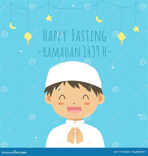 Happy Fasting Greeting Card Muslim Boy Cartoon Vector Cartoondealer