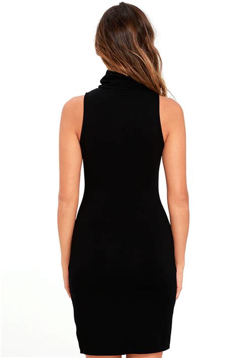 Chic Bodycon Dress Black Dress Turtleneck Dress Sleeveless Dress