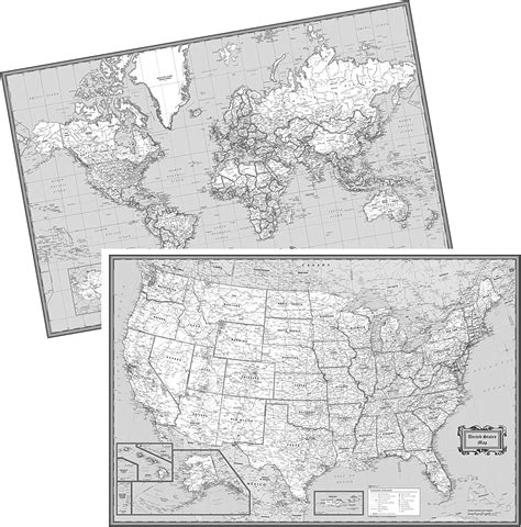 CoolOwlMaps United States World Black White Wall Maps 36 X24