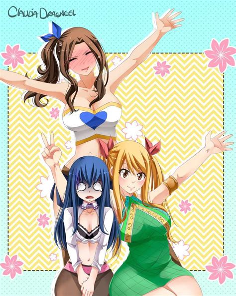Claudia Dragneel Cana Alberona Lucy Heartfilia Wendy Marvell Fairy Tail Girls Arms Up