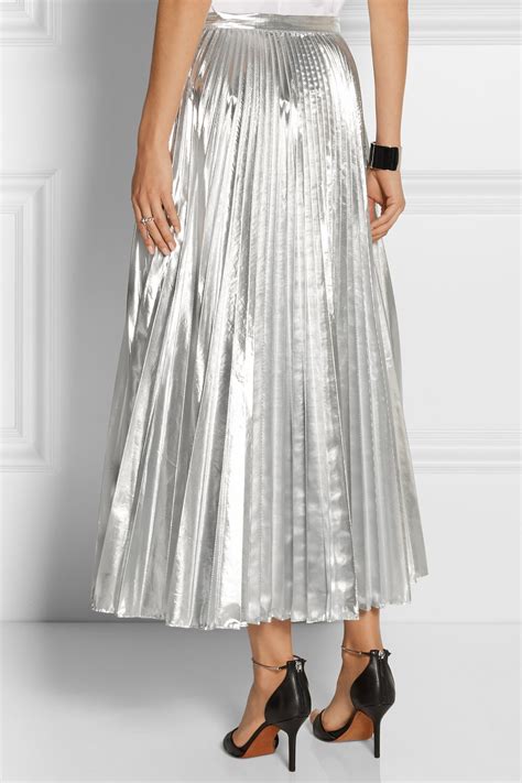 Lyst Dkny Pleated Metallic Taffeta Midi Skirt In Metallic