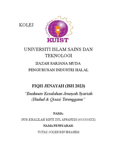 Hikmah syariah (peguam syarie, pengurusan harta pusaka dan kekeluargaan). (DOC) Enakmen Jenayah Syariah Terengganu | Nur Khalilah ...
