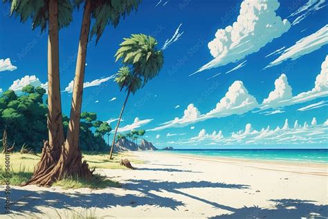 Deserted Anime Tropical Beach Background Abstract Art Digital