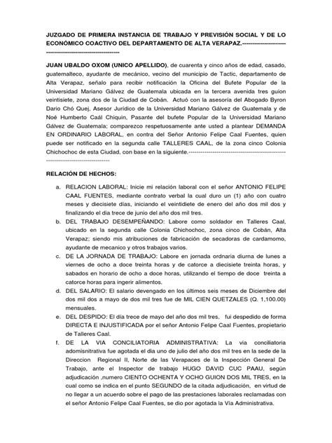 Juicio Ordinario Laboral Guatemala Demanda Judicial