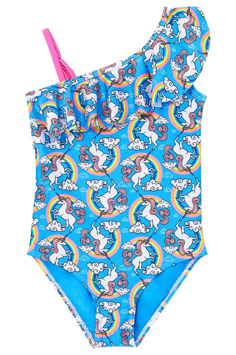 Girls Unicorn One Piece Swimsuit Off The Shoulder Ruffle Swimwear For