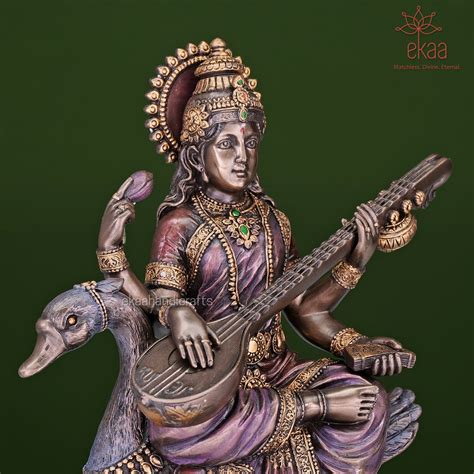 Goddess Saraswati On Swan Ekaa Handicrafts