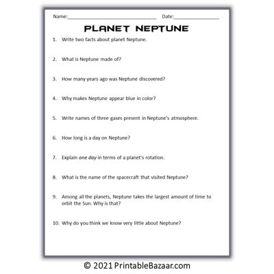 Planet Neptune Reading Comprehension Passage And Questions Reading
