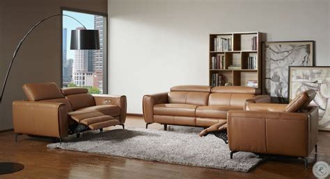 Lorenzo Caramel Italian Leather Reclining Living Room Set Living Room