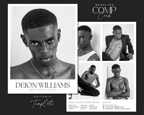 Male Model Comp Card Canva Template Actor Mens Etsy Sweden
