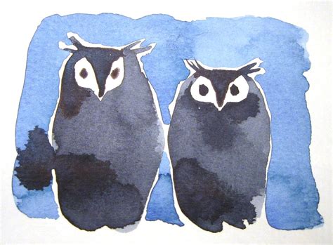 Night Owls Against A Prussian Blue Sky Illustration Artwork Owl