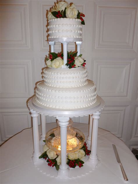 3 Tiered Iced Wedding Cake Using Wilton Color Glow Water Fountain