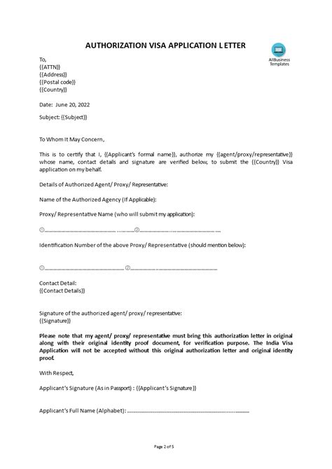 Visa Application Authorization Letter Templates At