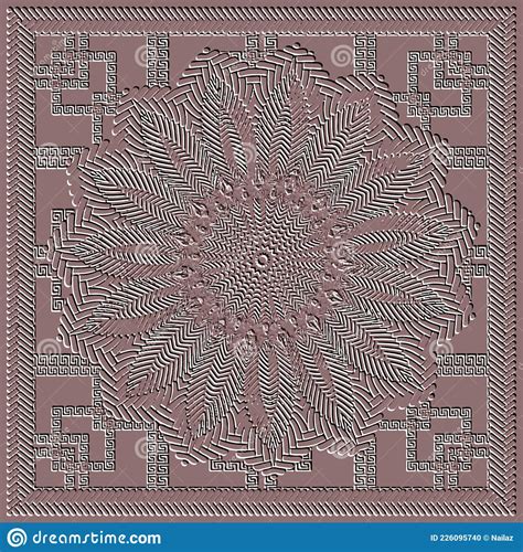 Embossed 3d Square Frame And Mandala Pattern Floral Emboss Background
