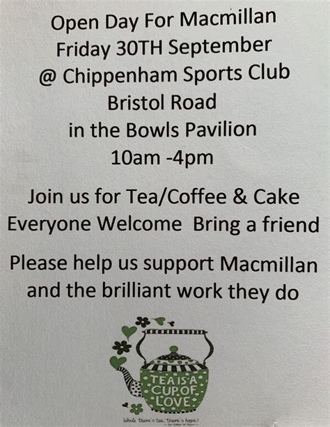 Macmillan Coffee Morning 2022 Chippenham Town Bowls Club