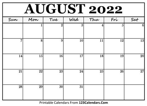 August 2022 Printable Calendar Free Printable Calenda