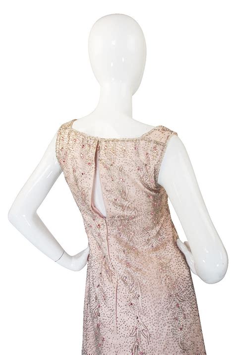 1960s Pink Beaded Malcolm Starr Dress Shrimpton Couture