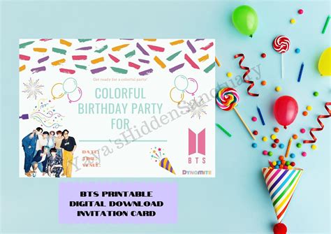 Bts Birthday Invitation Card Bts Invitation Card Party Bts Etsy