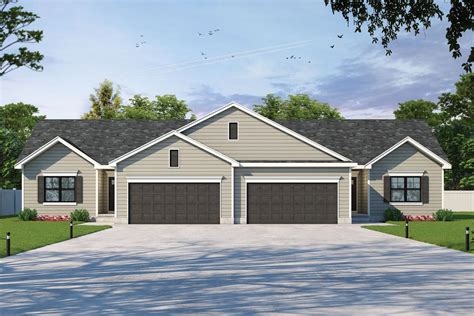Duplex House Plan With 3 Clustered Bedrooms And A 2 Car Garage