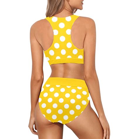 Yellow Polka Dot Bikini Sports Bikini Set High Waisted Cheeky Bottom