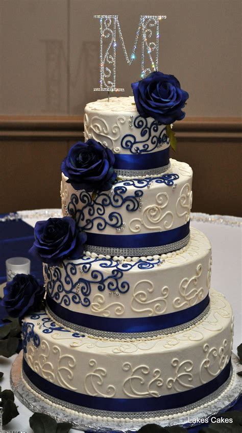 Navy Blue White And Bling Themed Wedding Cake Pasteles De Boda