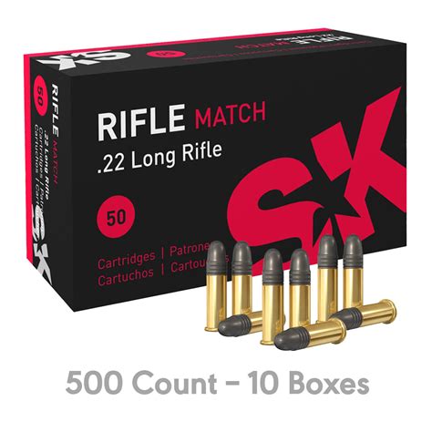 Sk Rifle Match 22 Lr Ammunition 40 Grain Lead Round Nose 500 Rounds