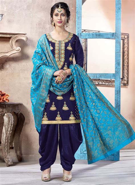 Navy Blue Embroidered Cotton Punjabi Salwar Suit Ubicaciondepersonascdmxgobmx