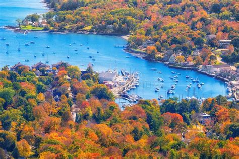 View From Mount Battie Overlooking Camden Harbor In Maine Stock Image