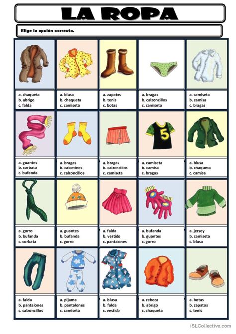 Ropa Comprensión Lectora General Español Ele Hojas De Trabajo Pdf And Doc