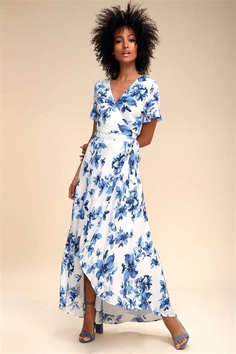 Floral Of The Story Blue And White Floral Print Wrap Maxi Dress 2
