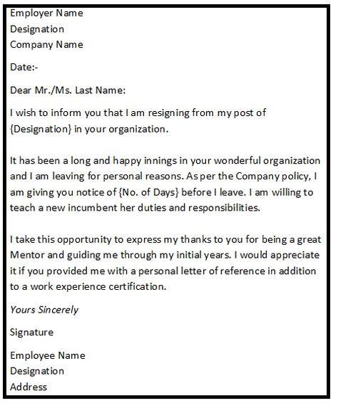 View 11 Office Personal Reason Simple Resignation Letter Format