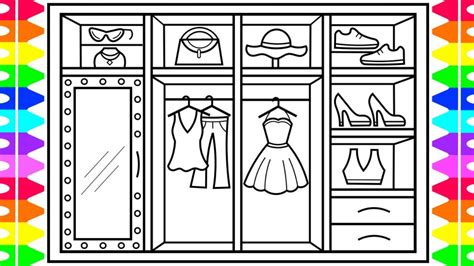 How To Draw A Closet With Clothes 👗👠💜💛 Closet Drawing And Coloring