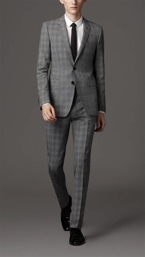 lyst burberry slim fit virgin wool check suit in gray for men