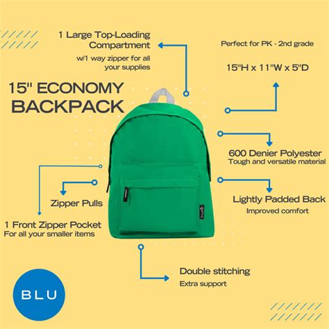 Wholesale 15 Economy Backpack Combo 395 Ea Bulk Backpacks Blu