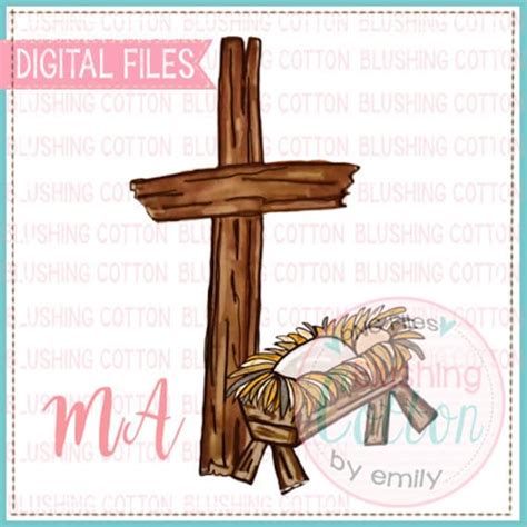 Cross With Baby Jesus In Manger Design Png Artwork Digital Etsy