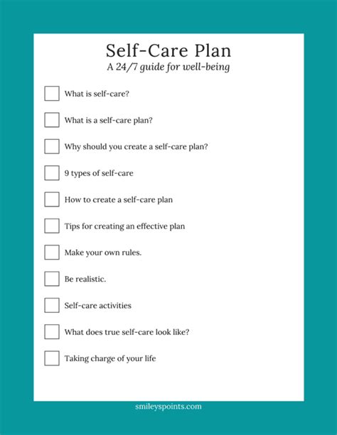 The Self Care Plan A Complete 365 247 Plan For Well Being Smileys